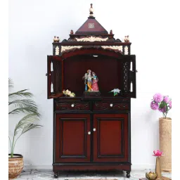 dzyn furnitures Sacred Palace Large Floor Rested Cupboard Pooja Mandir with Door (Brown Gold)-picture-37