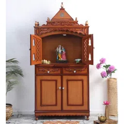 dzyn furnitures Sacred Palace Large Floor Rested Pooja Mandap with Door (Teak Gold)-picture-33