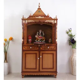 dzyn furnitures Sacred Palace Large Floor Rested Pooja Mandap with Door (Teak Gold)-picture-28