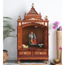 dzyn furnitures Sacred Space Floor Rested Pooja Mandir With Door (Teak Gold)-picture-22