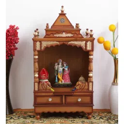 dzyn furnitures Sacred Space Medium Floor Rested Pooja Mandir without Door (Teak Gold)-picture-18