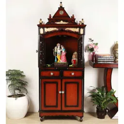 dzyn furnitures Suramya Floor Rested Pooja Mandir with Door (Brown Gold)-picture-32