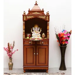 dzyn furnitures Suramya Floor Rested Pooja Mandir without Door (Teak Gold)-picture-39