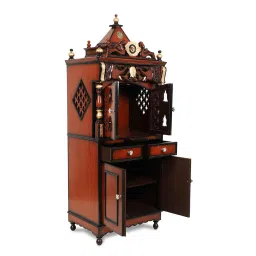dzyn furnitures Kutustha Floor Rested Pooja Mandir with Door (Brown Gold) image 5