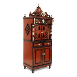 dzyn furnitures Kutustha Floor Rested Pooja Mandir with Door (Brown Gold) image 4
