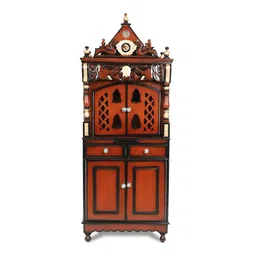 dzyn furnitures Kutustha Floor Rested Pooja Mandir with Door (Brown Gold) image 2