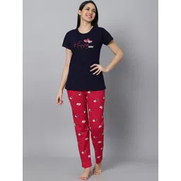 DZZO Typography Printed Round Neck Pure Cotton Night suit-picture-30