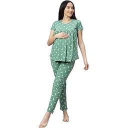 dzzo Women's Cotton Printed Maternity Night Suit | Comfortable Feeding Night Dress | Soft & Breathable Nursing Pajama Set-picture-22