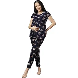 dzzo Women's Cotton Printed Maternity Night Suit | Comfortable Feeding Night Dress | Soft & Breathable Nursing Pajama Set-picture-41