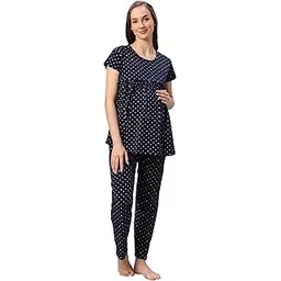 dzzo Women's Cotton Printed Nice Striped for Maternity wear & Feeding Nighty Comfortable Use Night Dress-picture-10