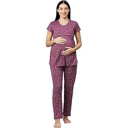 dzzo Women's Maternity & Feeding Night Suit | 100% Cotton Comfortable Night Dress for Pregnant & Nursing Mothers | Stylish Printed Feeding Top & Maternity Pyjama-picture-25