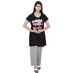 E-MAX Women Black & Grey Typography Printed Night suit-picture-31