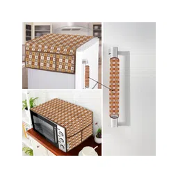 E-Retailer 3Pc Brown Patterned Waterproof Refrigerator & Handle Cover With Oven Top Cover-image-46