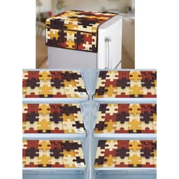 E-Retailer 7-Pcs Brown & Yellow Printed Refrigerator Covers-picture-29