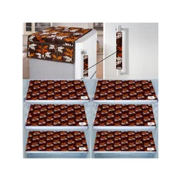 E-Retailer 8Pc Brown & White Printed Waterproof 3-Layered Refrigerator Covers With Pockets-picture-22