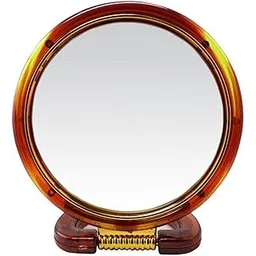 Ear Lobe & Accessories] Double-Sided Beauty Cosmetic Mirror with Foldable Base | One Side Regular (1x), One Side Magnifying (5X) | Big (15 X 15cm), Round, Brown-picture-53