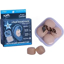 EAR WEAR Skin tone beige colour Mouldable, Reusable, Water proof, Noise cancelling and Snore proof silicone ear plugs 2pairs-picture-20