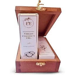Earth and Essentials Luxury Oils Gift Set (100 ml x 2) | 100% Pure Woodpressed Flaxseed & Virgin Coconut Oil | Premium Wooden Box Pack | Personal & Corporate Gifting | Skincare, Baby Massage & Cooking-picture-16