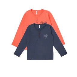 earth conscious Boys Pack of 2 Coral & Blue 2 Henley Neck T-shirts-picture-18