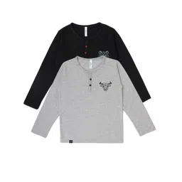 earth conscious Boys Pack of 2 Grey & Black Henley Neck T-shirts-picture-15