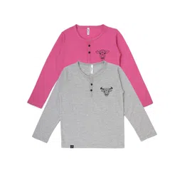 earth conscious Boys Pack Of 2 Grey & Pink Printed Henley Neck Cotton T-shirt-picture-11