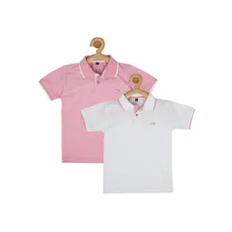 earth conscious Boys Pack Of 2 Pink & White Polo Collar Pure Cotton T-shirts-picture-13