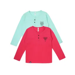 earth conscious Boys Pack of 2 Sea Green & Red Henley Neck Cotton T-shirt-picture-13