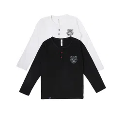 earth conscious Boys Pack of 2 White & Black Henley Neck T-shirts-picture-26