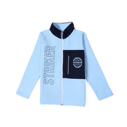 Earth Conscious Fleece Full Sleeves Colour Blocked & Striker Text Printed Zipper Jacket - Sky Blue-picture-29