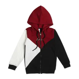 Earth Conscious Fleece Full Sleeves Colour BlockedHooded Jacket - Maroon & Black-picture-28