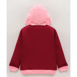 Earth Conscious Fleece Full Sleeves Spongebob Squarepants Printed Hooded Sweatshirt - Pink Maroon image 3
