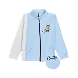 Earth Conscious Fleece Knit Full Sleeves Colour Blocked Cartoon Printed Zipper Winter Jacket - Sky Blue & White-picture-36