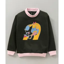 Earth Conscious Full Sleeves Girl Printed Fleece Sweatshirt - Olive Green-picture-38