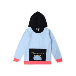 earth conscious Girls Blue Cotton Printed Hooded Sweatshirt-picture-30