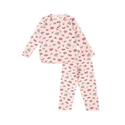 earth conscious Girls Conversational Printed Henley Neck Pure Cotton Night Suit-picture-12