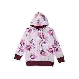 earth conscious Girls Lavender Printed Hooded Sweatshirt-picture-13