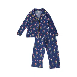 earth conscious Girls Navy Blue & Pink Printed Pure Cotton Night suit-picture-11
