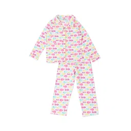 earth conscious Girls Pink & Yellow Printed Night suit image 1