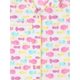 earth conscious Girls Pink & Yellow Printed Night suit image 5