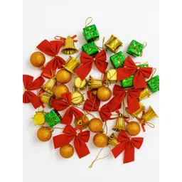 EarthCraft 15Pcs Red & Green Textured Christmas Decor-picture-30
