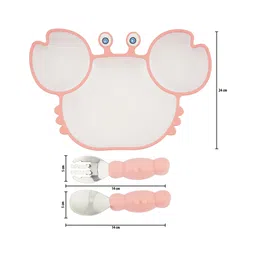 Earthism Silicone Suction Plate 3 Pc Dinner Set Crab - Pink image 4