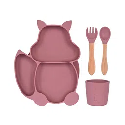Earthism Silicone Suction Plate 4 Pc Dinner Set Clever Fox - Berry-picture-11