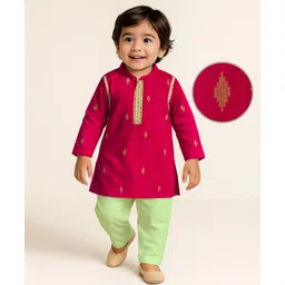 Earthy Touch Cotton Woven Full Sleeves  Embroidered Kurta Pyjama Set - Multicolour-picture-34