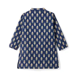 Earthy Touch Cotton Woven Full Sleeves Floral Printed Kurta Dhoti Set - Indigo image 4