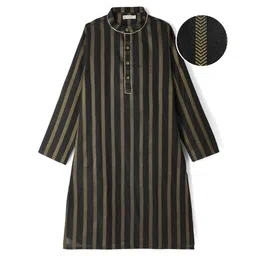 EARTHY TOUCH Cotton Woven Full Sleeves Kurta With Stripes - Black-picture-36