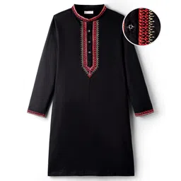 EARTHY TOUCH Single Jersey Knit Full Sleeves Kurta with Embroidery - Black-picture-10