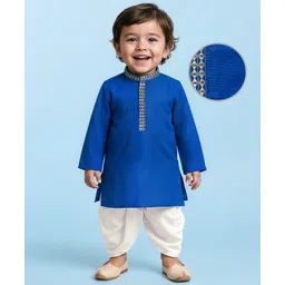 EARTHY TOUCH Viscose Woven Full Sleeves Kurta Dhoti Set With Embriodery - Blue-picture-17
