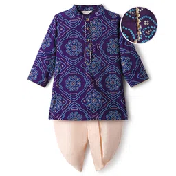 EARTHY TOUCH Viscose Woven Full Sleeves Kurta Dhoti Set With Floral Print - Purple-picture-23