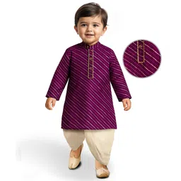 EARTHY TOUCH Viscose Woven Full Sleeves Kurta Dhoti Set With Stripes - Purple-image-8