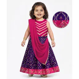 EARTHY TOUCH Viscose Woven Sleeveless Choli Lahenga Set with Dupatta Foil Print- Dark Pink-image-6